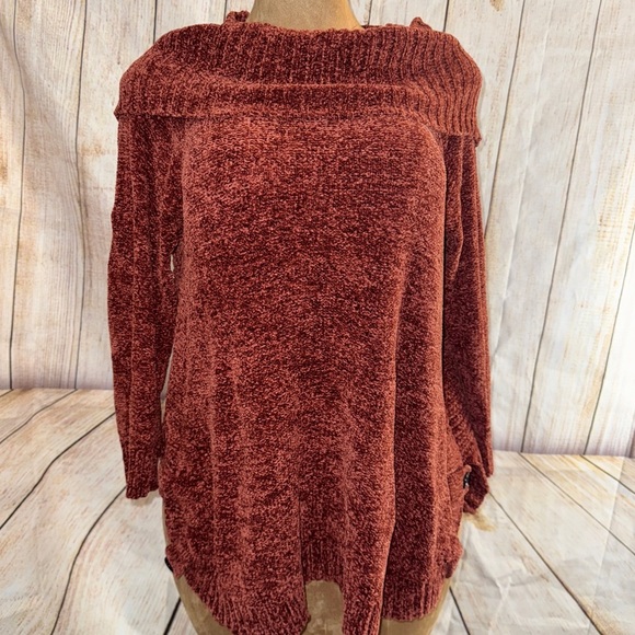 Soft Surroundings Fold over Sweater, chenille, tunic, rust color, women’s sz L - Picture 1 of 12